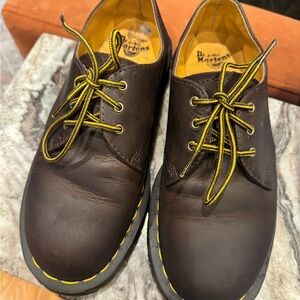 Doc Martens Dark Brown Leather Oxfords with Yellow Laces